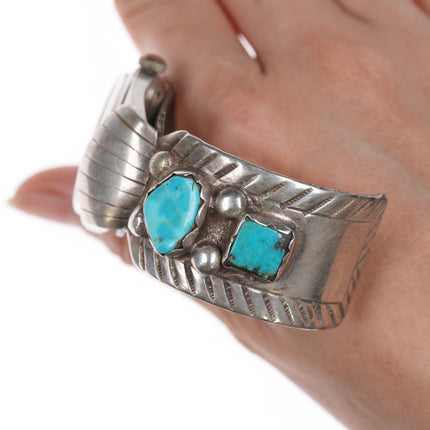 7 1/8" Vintage Native American Silver and turquoise watch cuff with Automatic Andre Bouchard