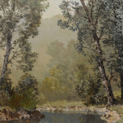 Konstanty Mackiewicz (Polnisch, 1894–1985) Riesige moderne Waldlandschaft aus der Mitte des Jahrhunderts, Öl auf Leinwand