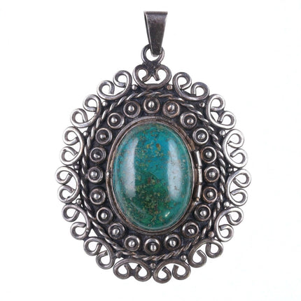 Mid Century Los Ballesteros Secret compartment Chrysocolla and sterling pendant