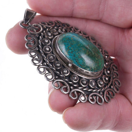 Mid Century Los Ballesteros Secret compartment Chrysocolla and sterling pendant