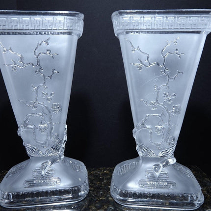 1920's French Art Deco Baccarat Chinoiserie art glass vases