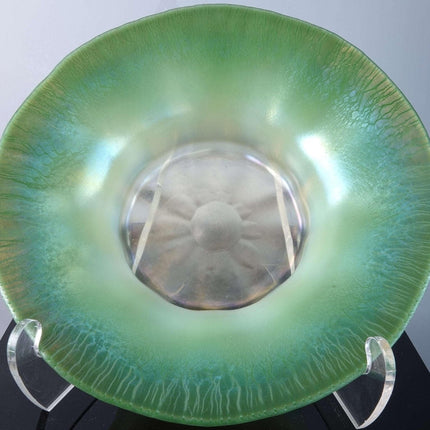 c1920 Tiffany Favrille Green Opalescent Iridescent Art Glass Bowl