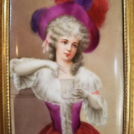 Hutschenreuther 肖像牌匾，署名莱斯特郡瓦格纳公爵夫人，精美镀金金属框，19 世纪