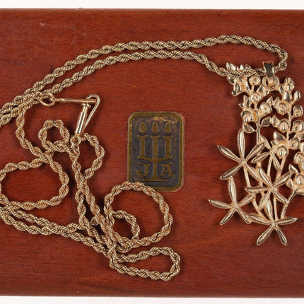 Large Retired James Avery 14k gold Bluebonnet Pendant/rope chain