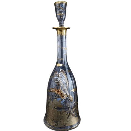 c1880 Moser Decanter with Applied Enamel Hawk