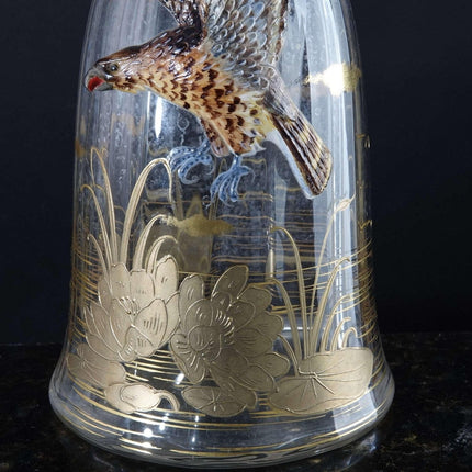 c1880 Moser Decanter with Applied Enamel Hawk