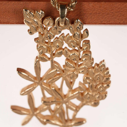 Large Retired James Avery 14k gold Bluebonnet Pendant/rope chain