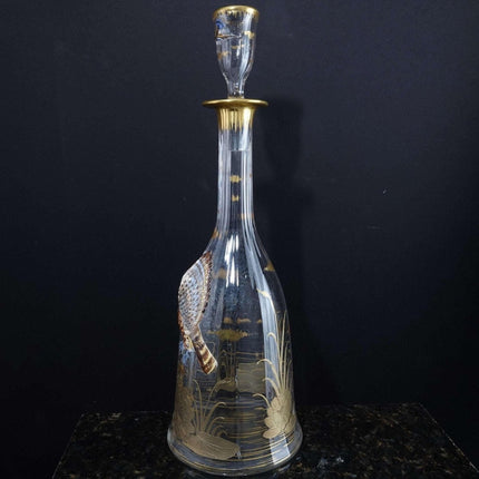 c1880 Moser Decanter with Applied Enamel Hawk
