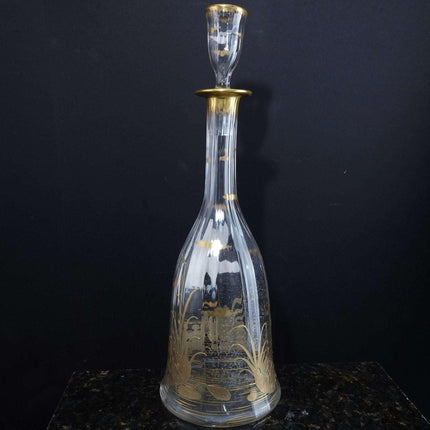 c1880 Moser Decanter with Applied Enamel Hawk