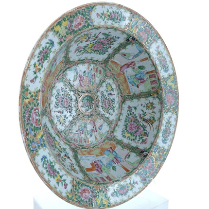 Enorme ciotola per lavabo con medaglione antico cinese Famille Rose del 1860 circa 15,75 x 5,75 pollici di profondità