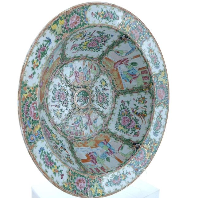 Huge c1860 Antique Chinese Famille Rose Medallion Wash Basin Bowl 15.75" x 5.75"