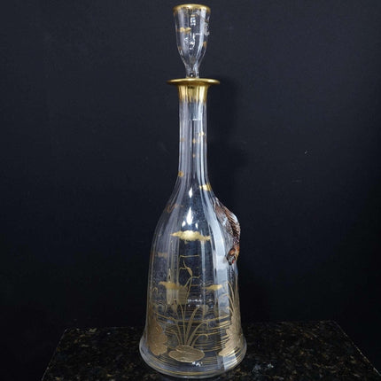 c1880 Moser Decanter with Applied Enamel Hawk