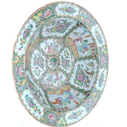 Enorme ciotola per lavabo con medaglione antico cinese Famille Rose del 1860 circa 15,75 x 5,75 pollici di profondità