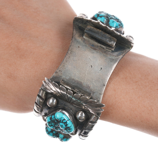 7" Vintage Native American silver and turquose WT watch cuff bracelet