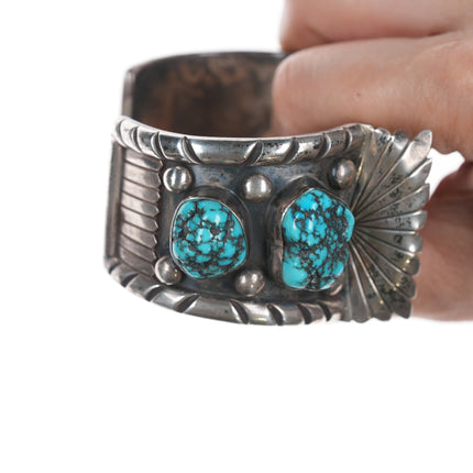7" Vintage Native American silver and turquose WT watch cuff bracelet