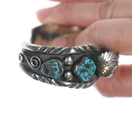 6.25" CR Native American silver and turquoise watch cuff bracelet