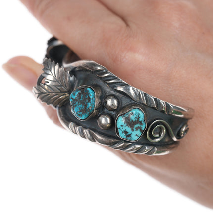 6.25" CR Native American silver and turquoise watch cuff bracelet