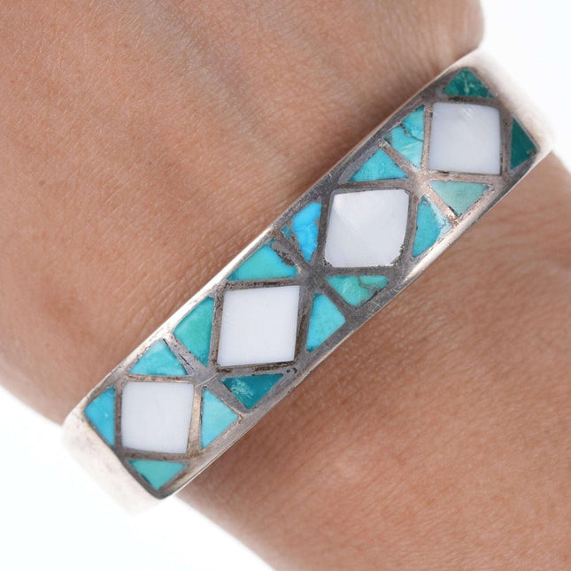 c1940's-50's solid Zuni Turquoise/mother of pearl channel inlay cuff bracelet