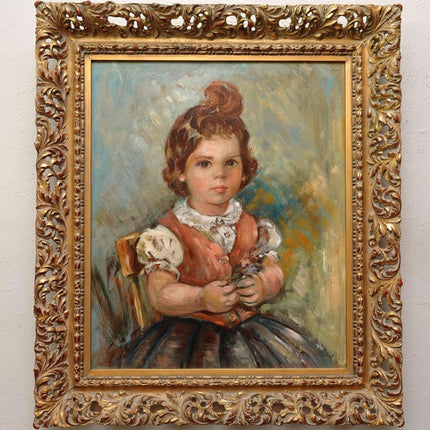 Elizabeth Van Cort Listed Artist Female Child Portrait Oil on Board in Incredibl