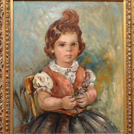 Elizabeth Van Cort Listed Artist Female Child Portrait Oil on Board in Incredibl