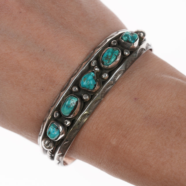 6.75" c1940's Navajo stamped silver and turquoise bracelet