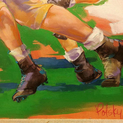 Großes Gemälde der gelisteten Künstlerin Brenda „Polsky Morgan“ Childs aus Austin, Texas, 1985, University of Texas Football Players UT