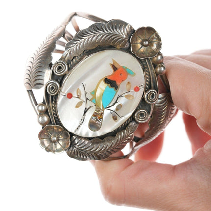 6.5 吋復古 Zuni 純銀鑲嵌珍珠母鳥手鍊
