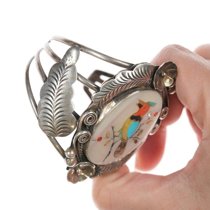6.5 吋復古 Zuni 純銀鑲嵌珍珠母鳥手鍊