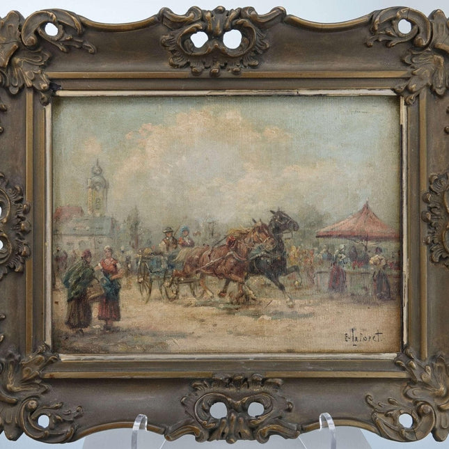Eugene Laforet(1884-1955) American Horse Coach and Market Scene American Oil on