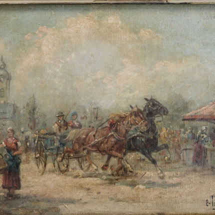 Eugene Laforet(1884-1955) American Horse Coach and Market Scene American Oil on