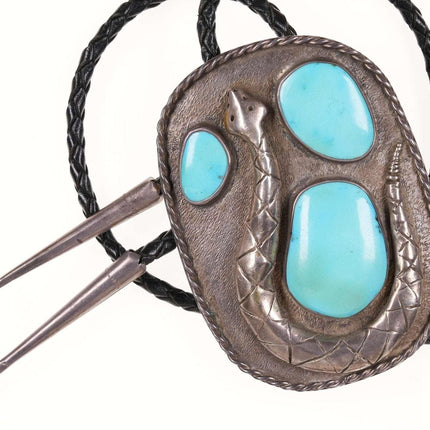 Large Vintage Native American Sterling/turquoise Rattlesnake bolo