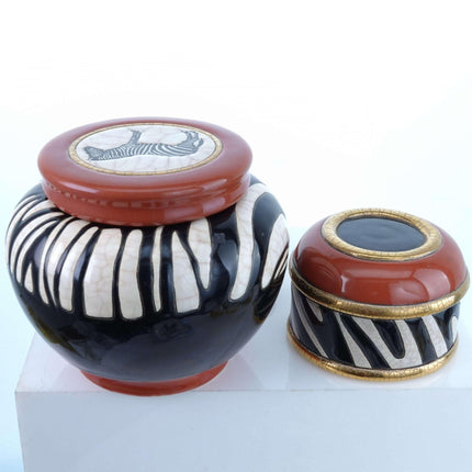 Longwy Sanka Zebras African Style French Art Pottery 1990's