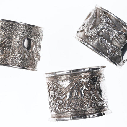 3 Antique Chinese Silver repousse napkin rings