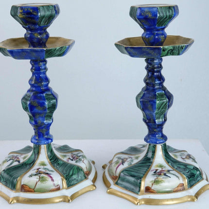 c1920 French Sevres Style Candlesticks with Birds of Paradise