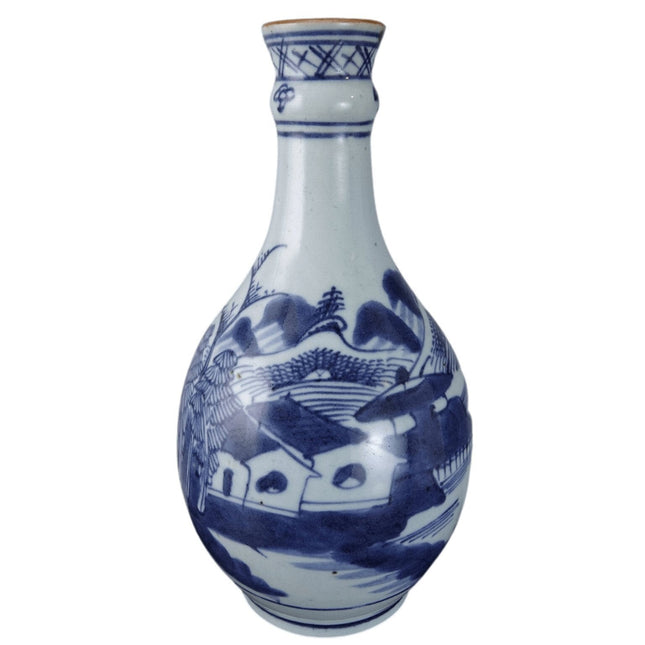 c1850 Chinese Blue and White Porcelain Canton Bottle Form Vase