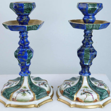 c1920 French Sevres Style Candlesticks with Birds of Paradise