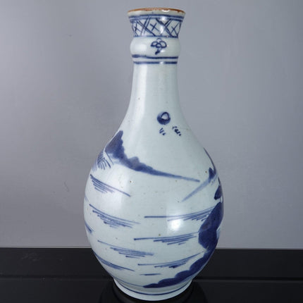 c1850 Chinese Blue and White Porcelain Canton Bottle Form Vase