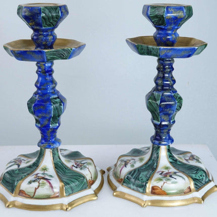 c1920 French Sevres Style Candlesticks with Birds of Paradise