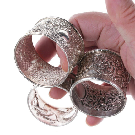 3 Antique Chinese Silver repousse napkin rings