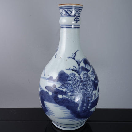 c1850 Chinese Blue and White Porcelain Canton Bottle Form Vase