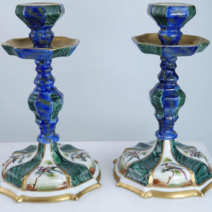 c1920 French Sevres Style Candlesticks with Birds of Paradise