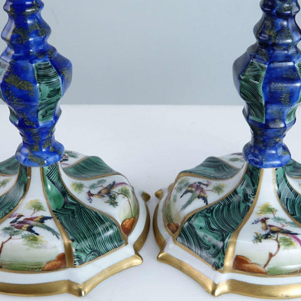 c1920 French Sevres Style Candlesticks with Birds of Paradise