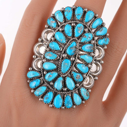 sz9.5 Huge Juliana Williams Navajo Sterling and turquoise cluster ring
