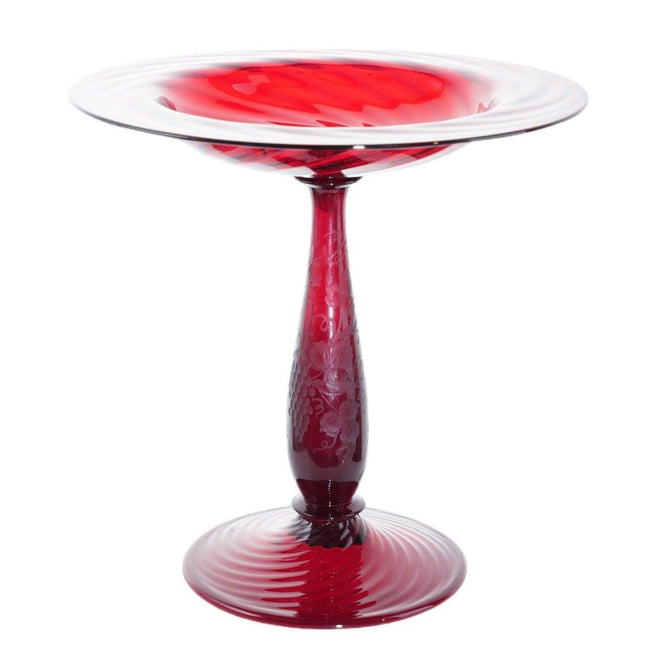 1920's Steuben Etched Glass compote in Selenium red