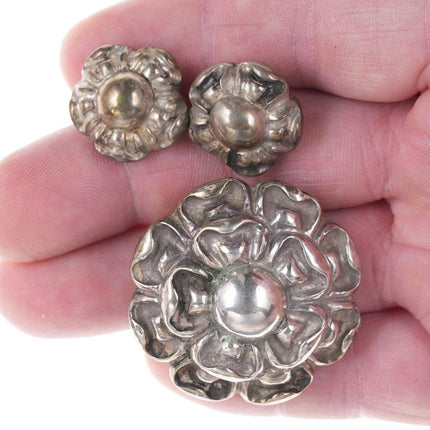 1940's Matl Sterling Repousse earrings/brooch