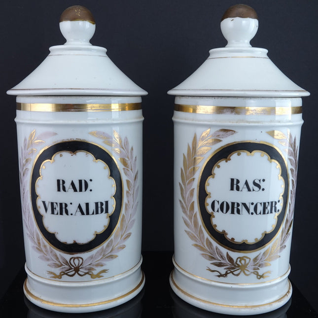 c1870 Old Paris Porcelain Apothecary Jars Pair