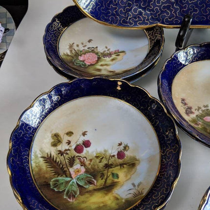 Antique Hand Painted Porcelain Dessert Set 13pc 1850's