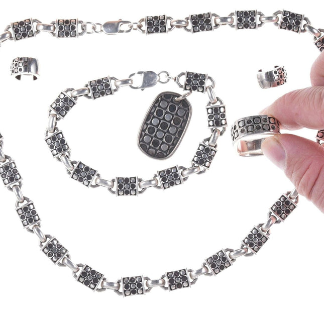 复古 Zina 纯银手链、项链、耳环、吊坠和戒指套装