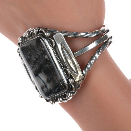 6.25" 40's-50's Navajo Silver and agate bracelet with sz7.75 ring