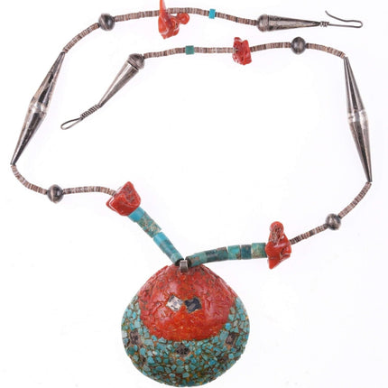 Vintage Santo Domingo pueblo silver, coral, turquoise, and shell necklace